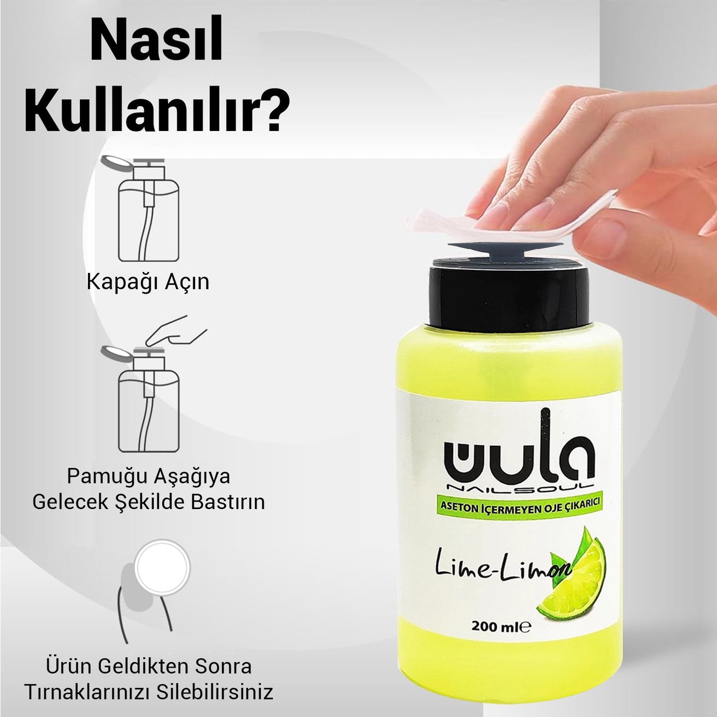 Wula Nailsoul Pompalı Aseton İçermeyen Limon Kokulu Oje Çıkarıcı 200ml