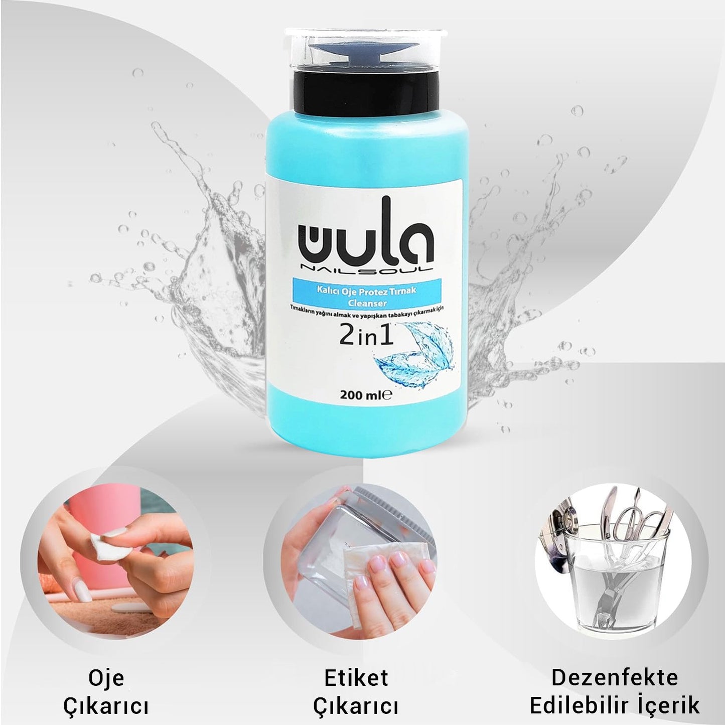 Wula Nailsoul Pompalı Kalıcı Oje Protez Tırnak Temizleyici Cleanser 2in1 200ml